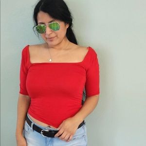 Stradivarius💖 red open shoulder top